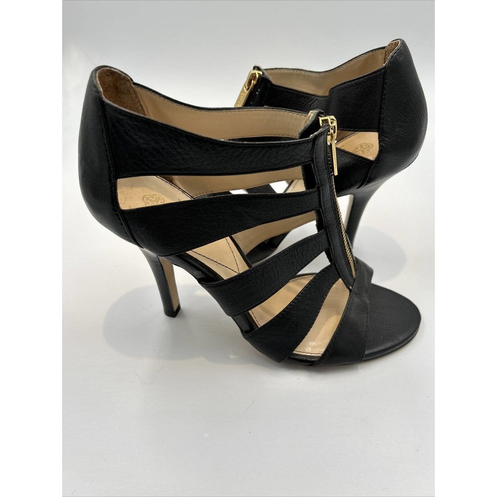 Isola Women's Steffi Sandals Black Leather Zipper‎ High Heel Size 8.5 Gold